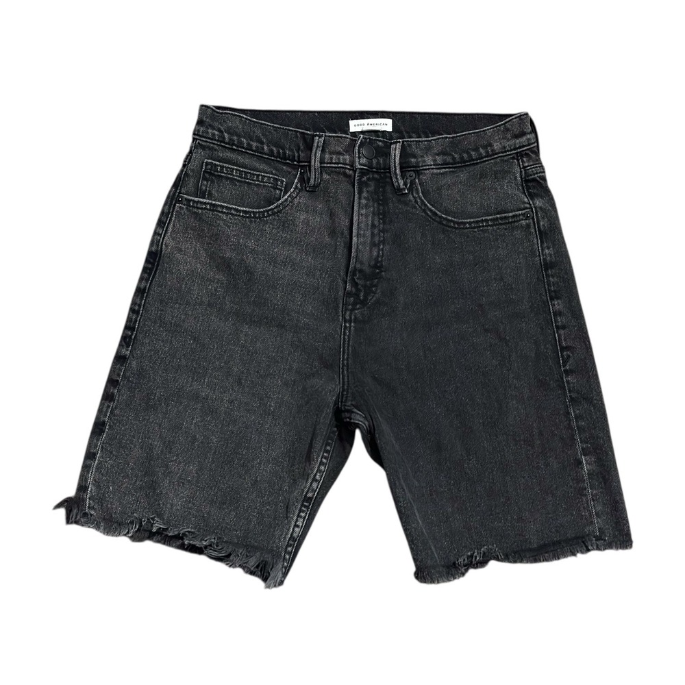 Good American GFD312 Walking Short Black Gray Denim Frayed Hem Size 4 27